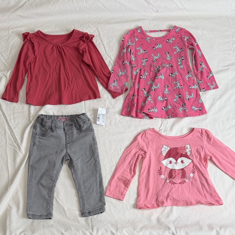 The Children's Place Girls Pink & Gray Top and Pant Set - Fox & Dalmatian Prints
